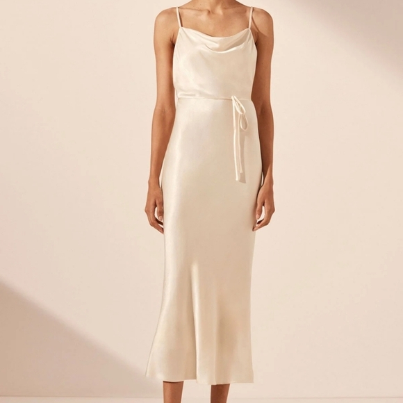 Shona Joy la lune bias cowl Neck midi dress NWT In Cream Size 6 - Picture 1 of 16